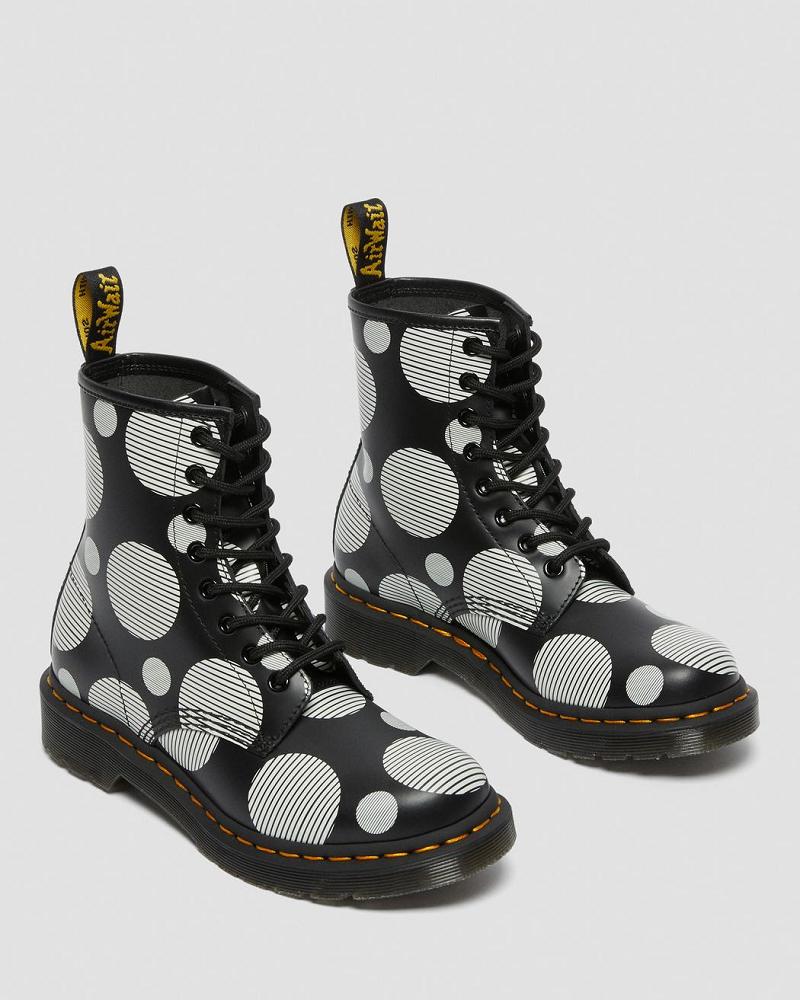 Dr Martens 1460 Polka Dot Smooth Læder Snørestøvler Dame Sort | DK 197BEX